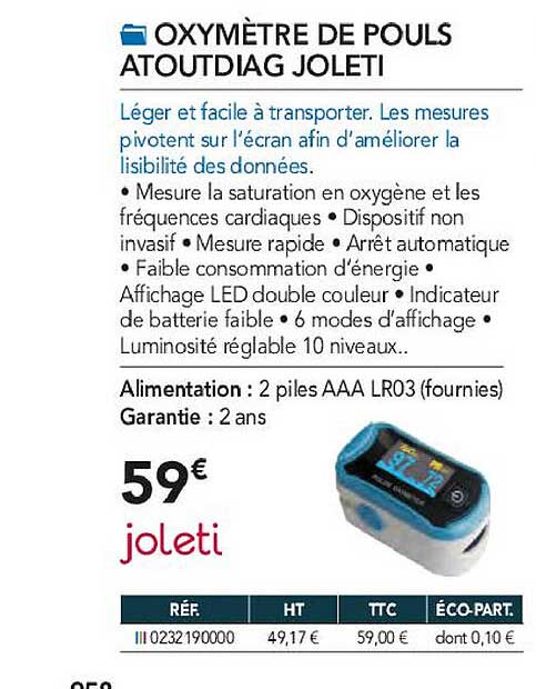 oxymètre de pouls atoutdiag joleti