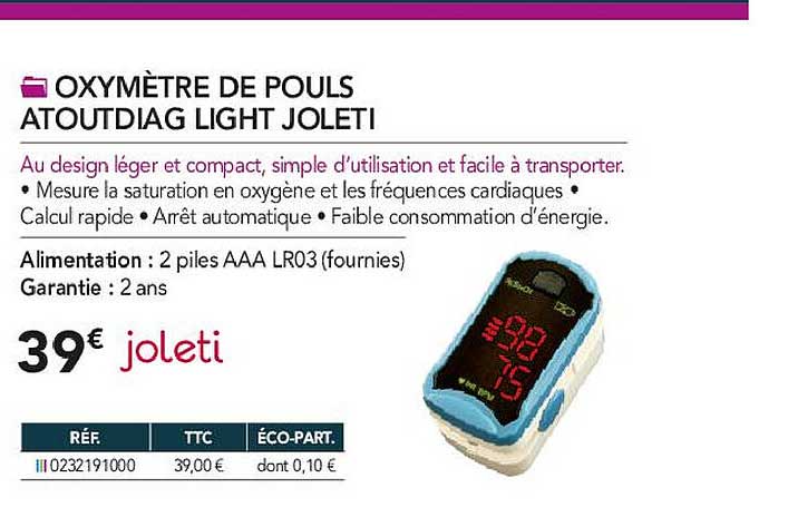 oxymètre de pouls atoutdiag light joleti