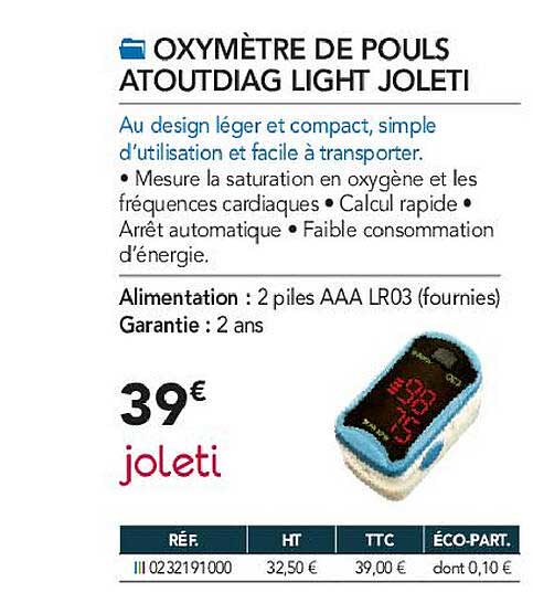 oxymètre de pouls atoutdiag light joleti