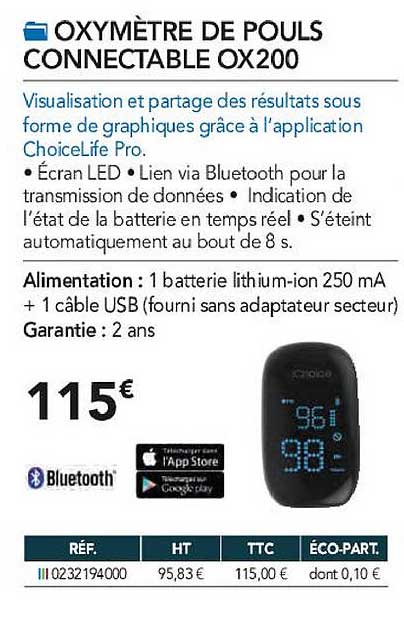 oxymètre de pouls connectable ox200