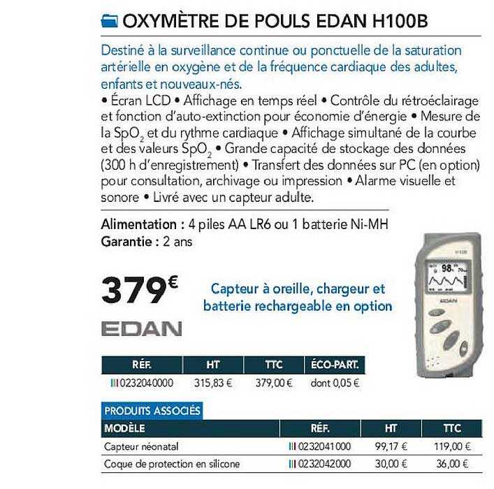 oxymètre de pouls edan h100b