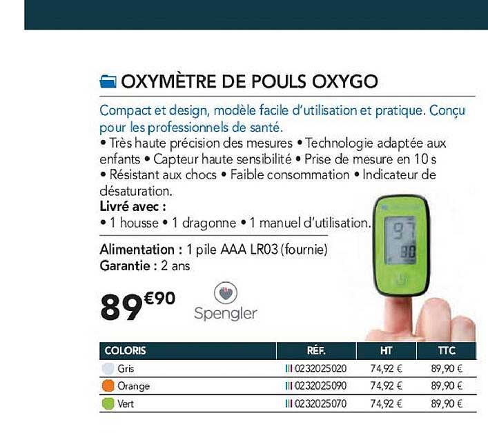 oxymètre de pouls oxygo spengler