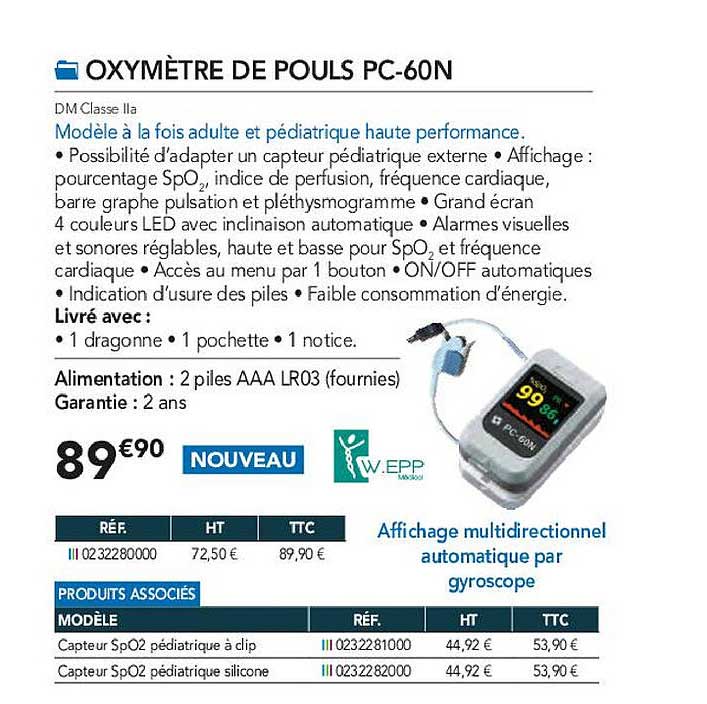 oxymètre de pouls pc-60n