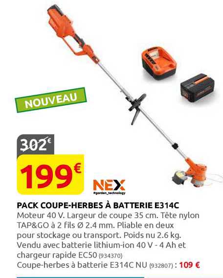 pack coupe-herbes à batterie e314c nex