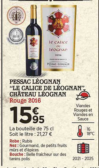 pessac léognan "le calice de léognan" château léognan rouge 2016
