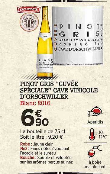pinot gris "cuvée spéciale" cave vinicole d'orschwiller blanc 2016