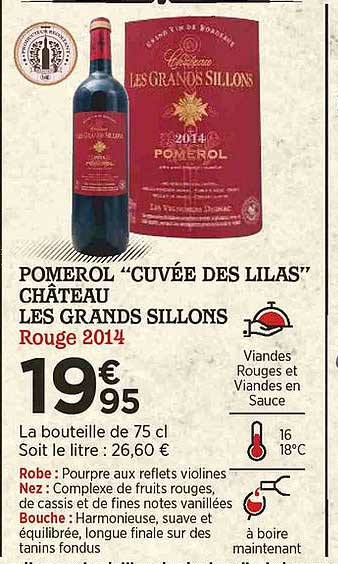 pomerol "cuvée des lilas" château les grands sillons rouge 2014