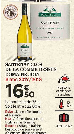 santenay clos de la comme dessus domaine joly blanc 2017-2018