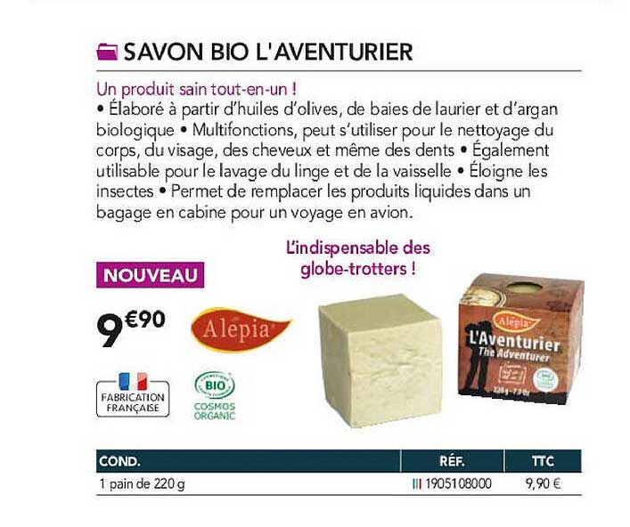 savon bio l'aventurier alepia