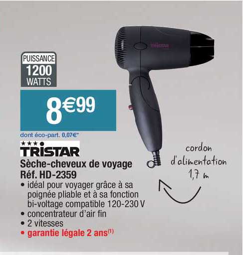 sèche-cheveux de voyage tristar réf. hd-2359