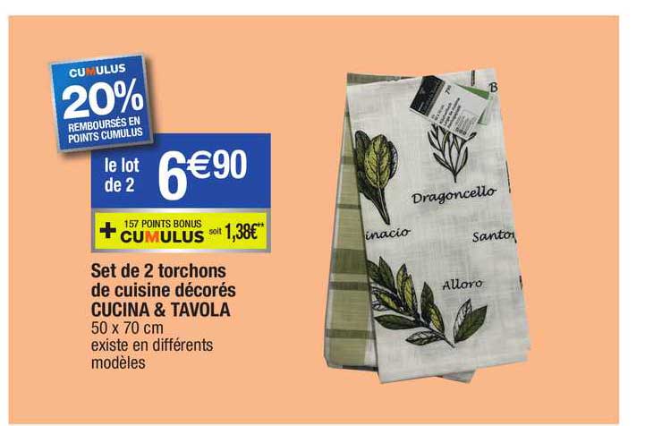 set de 2 torchons de cuisine décorés cucina & tavola