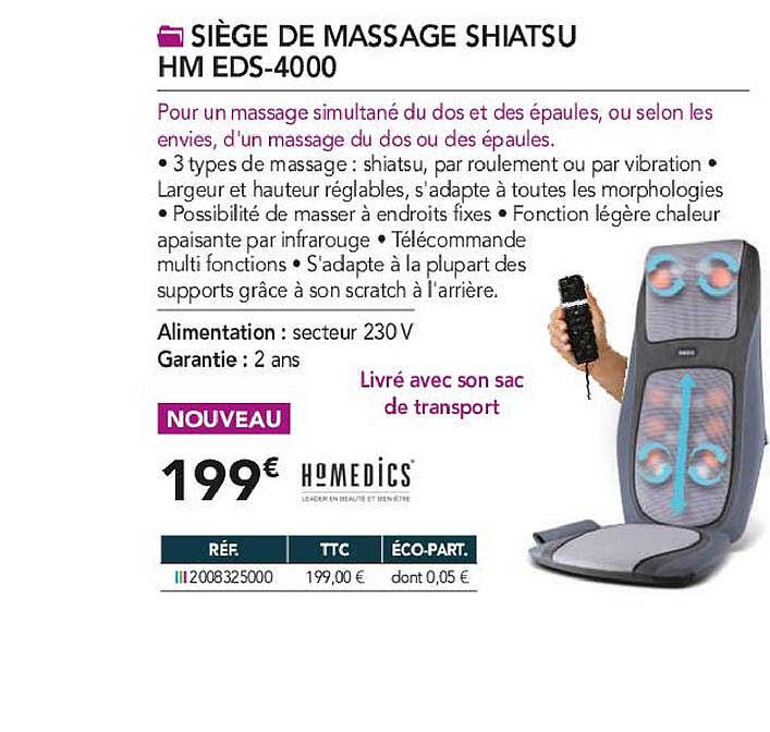 siège de massage shiatsu hm eds-4000 homedics