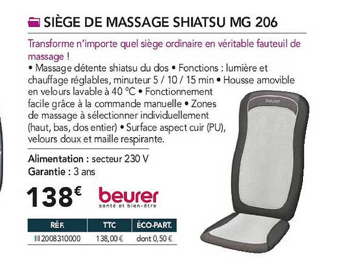 siège de massage shiatsu mg 206 beurer