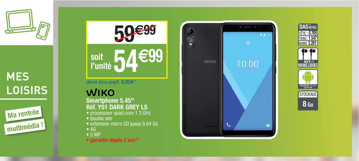 smartphone 5.45" wiko réf. y51 dark grey ls