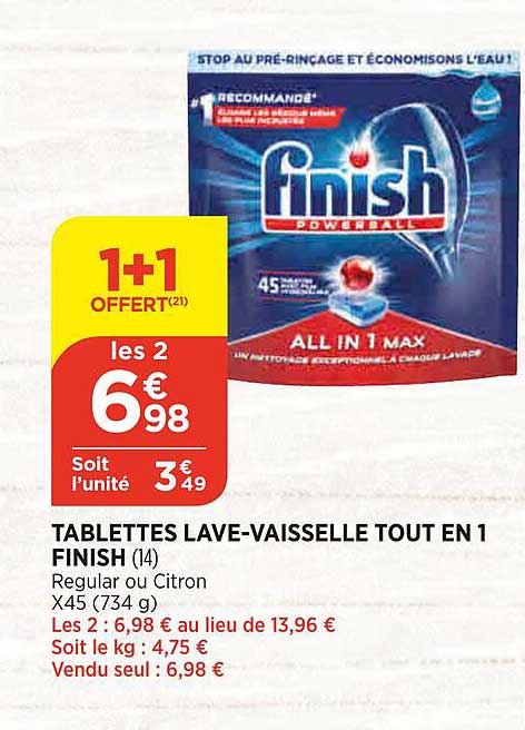 tablettes lave-vaisselle tout en 1 finish