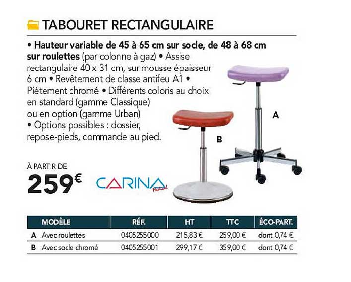tabouret rectangulaire carina