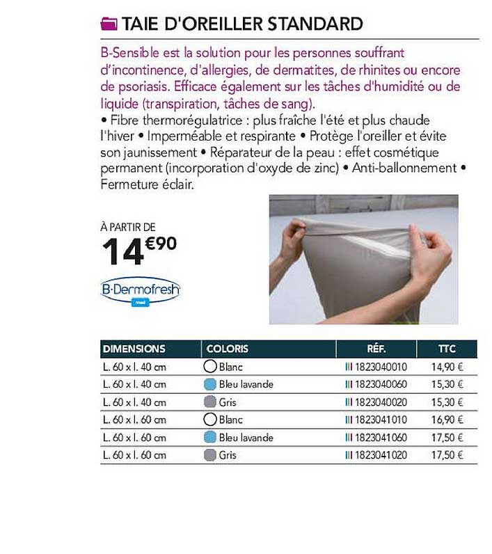 taie d'oreiller standard b-dermofresh