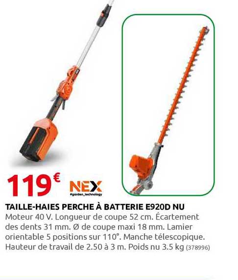 taille-haies perche à batterie e920d nu nex