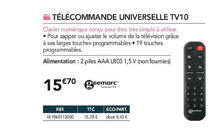 télécommande universelle tv10 geemarc