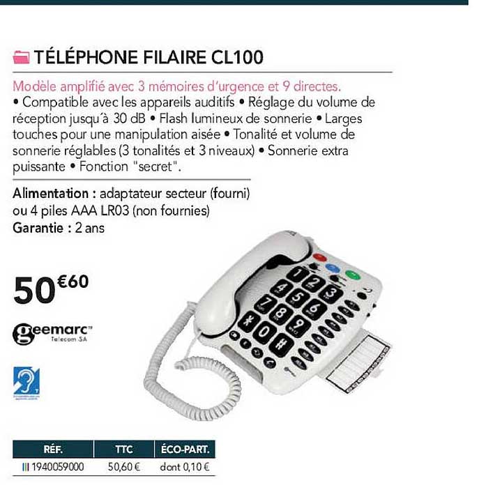 téléphone filaire cl 100 geemarc