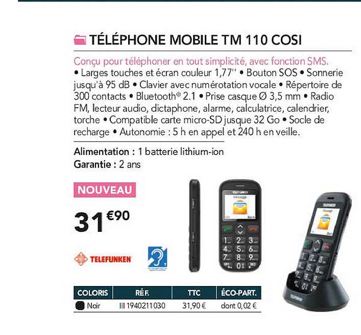téléphone mobile tm 110 cosi