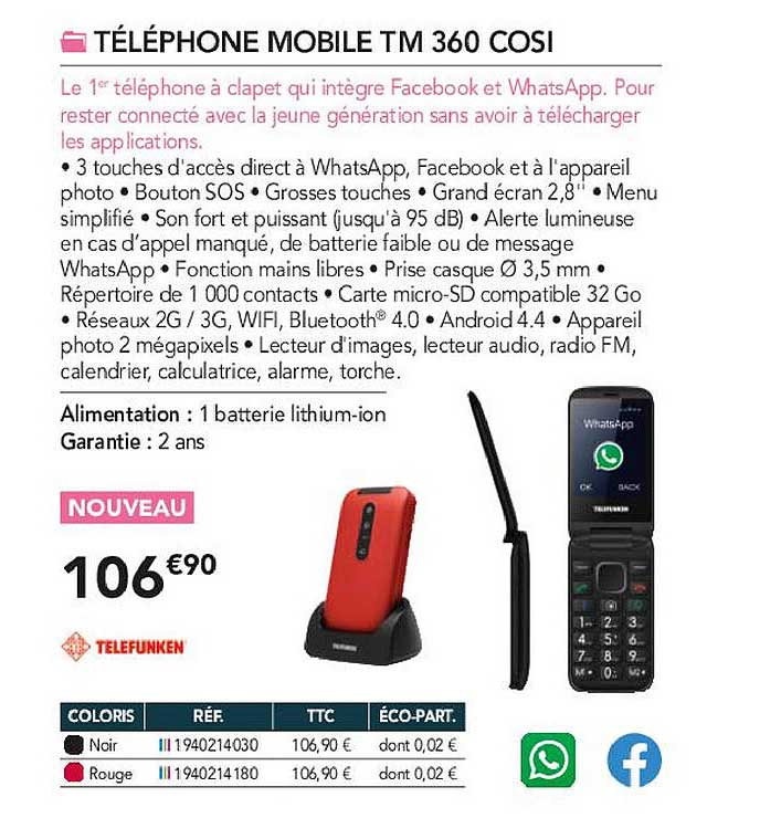 téléphone mobile tm 360 cosi telefunken