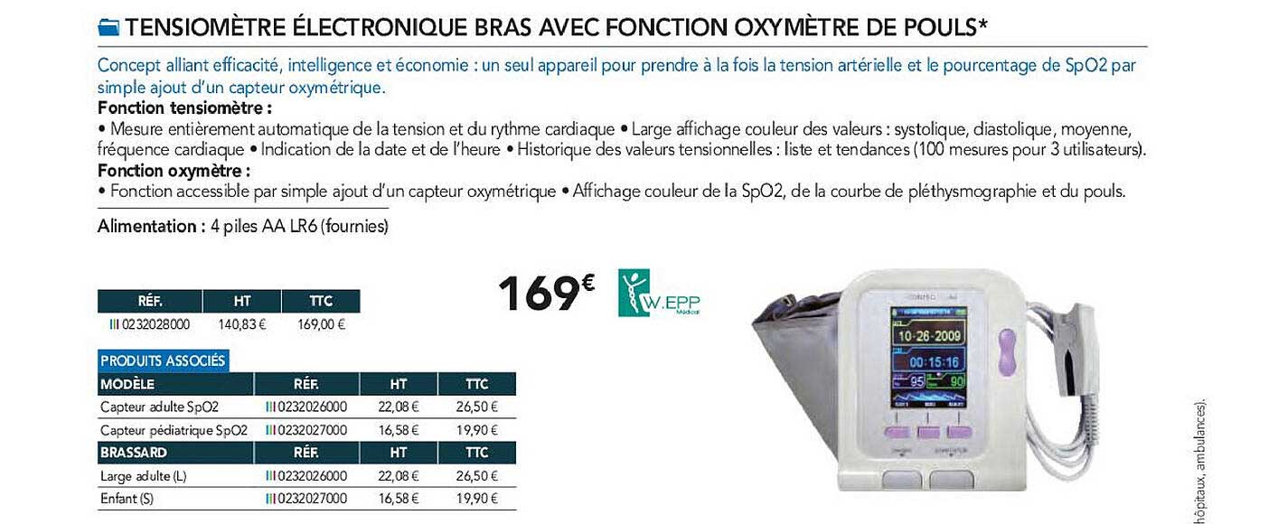 tensiomètre électronique bras avec fonction oxymètre de pouls