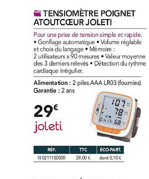 tensiomètre poignet atout cœur joleti