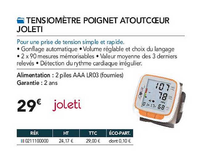 Tensiomètre Poignet Atoutcœur Joleti