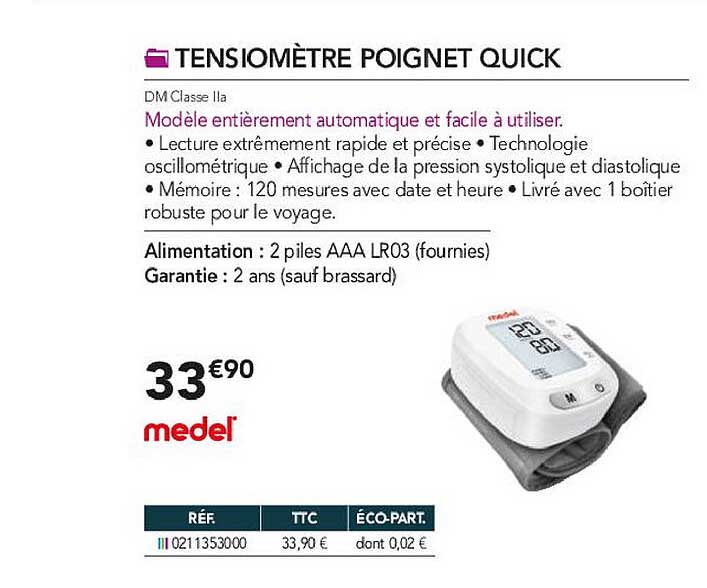 tensiomètre poignet quick medel