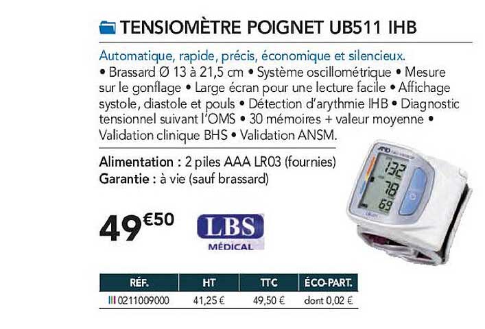tensiomètre poignet ub511 ihb lbs médical