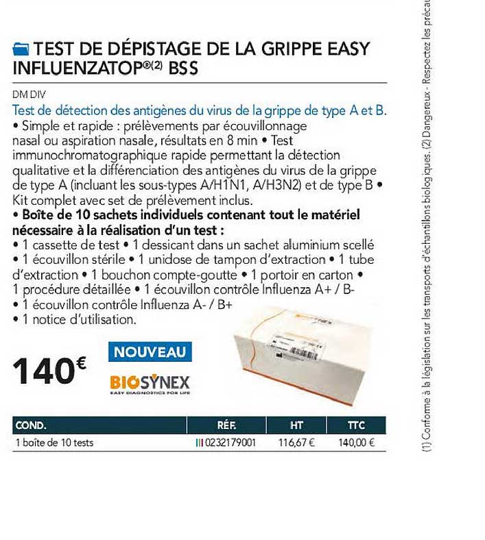 test de dépistage de la grippe easy influenzatop bss