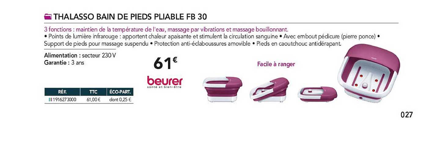 thalasso bain de pieds pliable fb 30 beurer