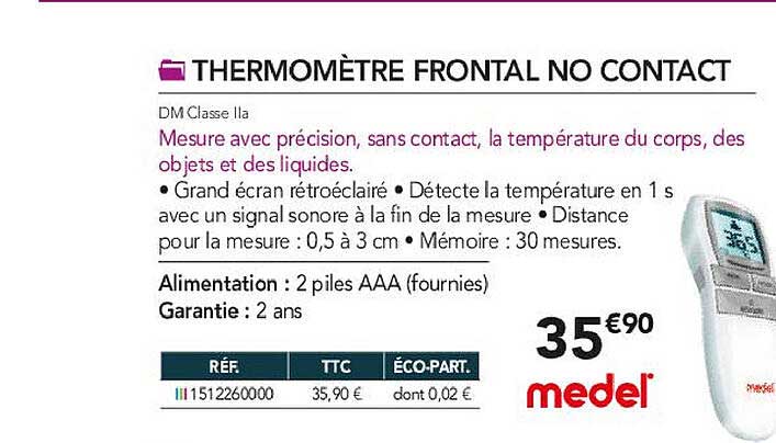 thermomètre frontal no contact medel