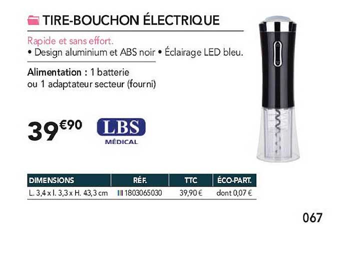 tire-bouchon électrique lbs médical