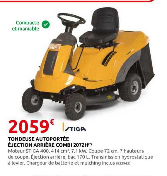 tondeuse autoportée éjection arrière combi 2072h stiga