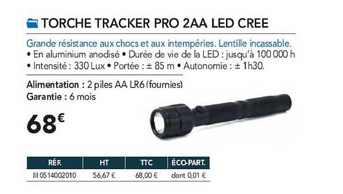 torche tracker pro 2aa led cree