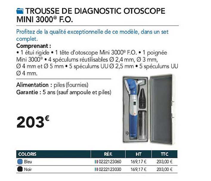 trousse de diagnostic otoscope mini 3000 f.o.