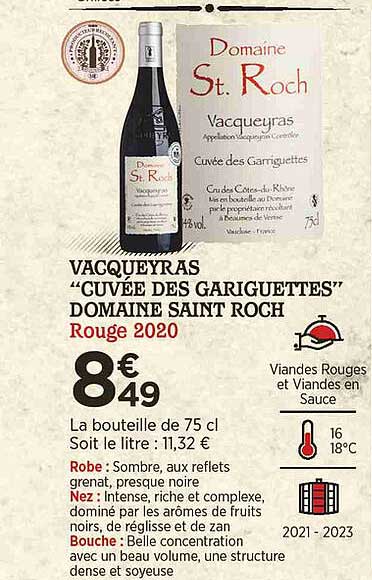 vacqueyras "cuvée des gariguettes" domaine saint roch rouge 2020