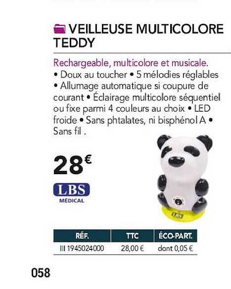 veilleuse multicolore teddy lbs médical