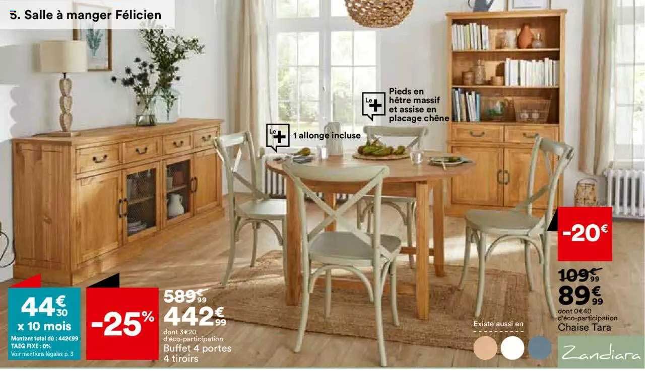 buffet 4 portes-4 tiroirs zandiara, chaise tara zandiara