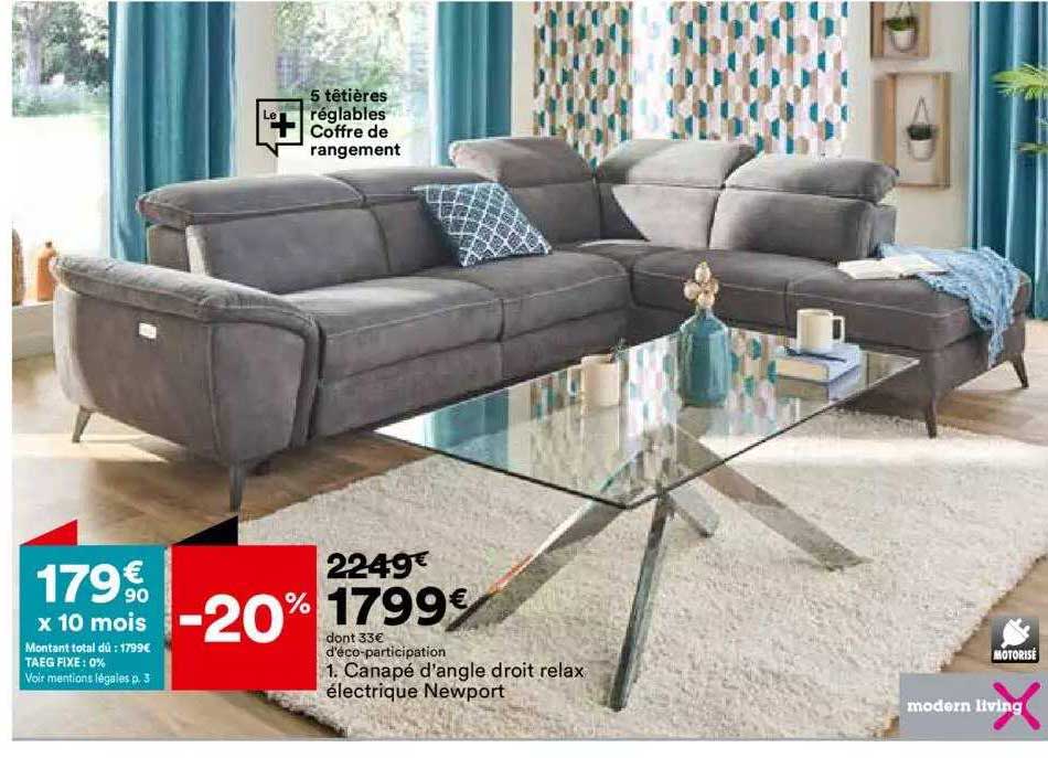 canapé d'angle droit relax électrique newport modern living