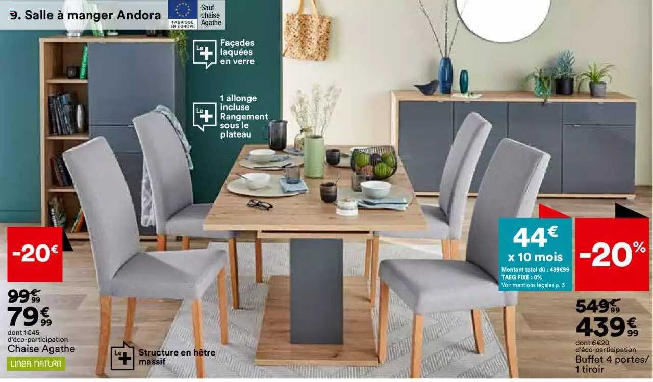 chaise agathe linea natura, buffet 4 portes-1 tiroir