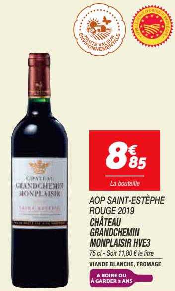 château grandchemin monplaisir hve3 aop saint-estèphe rouge 2019