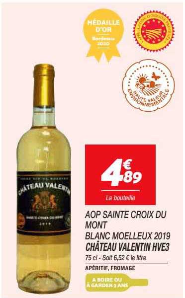 château valentin hve3 aop sainte croix du mont blanc moelleux 2019