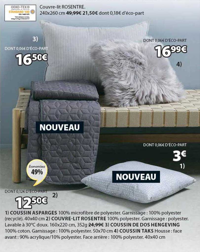 coussin asparges, couvre-lit rosentre, coussin de dos hengeving, coussin taks