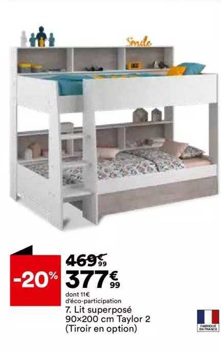 lit superposé 90 x 200 cm taylor 2 (tiroir en option)