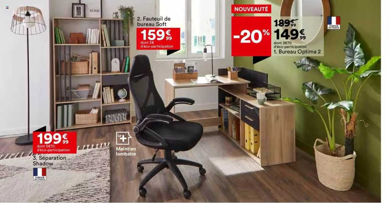 séparation shadow, fauteuil de bureau soft, bureau optima 2
