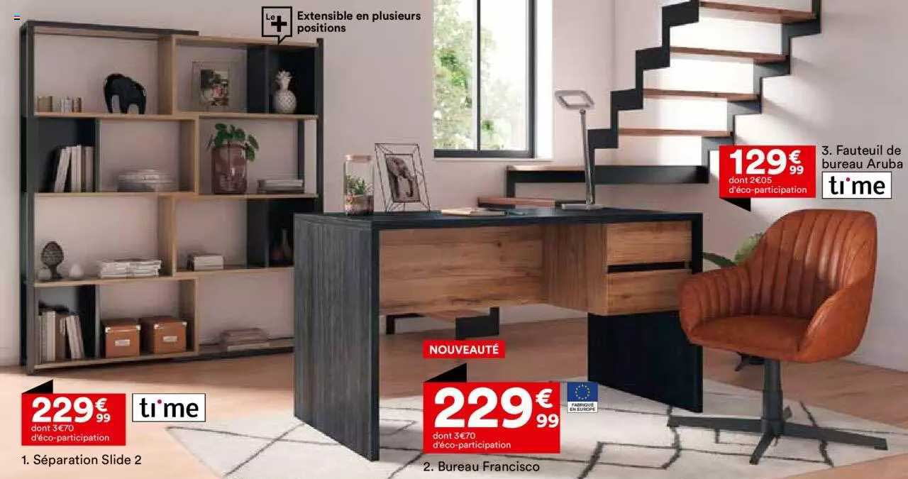 séparation slide 2 ti'me, bureau francisco, fauteuil de bureau aruba ti'me