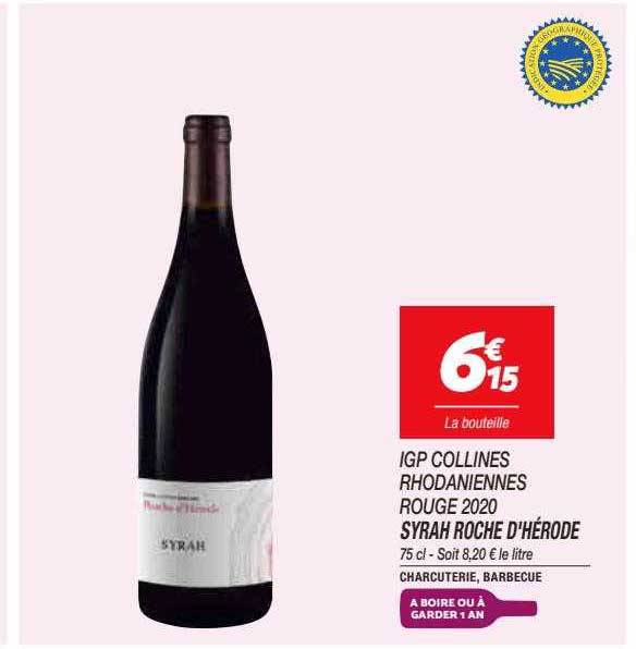 syrah roche d'hérode igp collines rhodaniennes rouge 2020